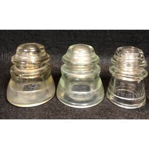 Lot Of 3 Vintage Glass Electrical Insulators, 2 Hemingray, 1 Armstrong’s